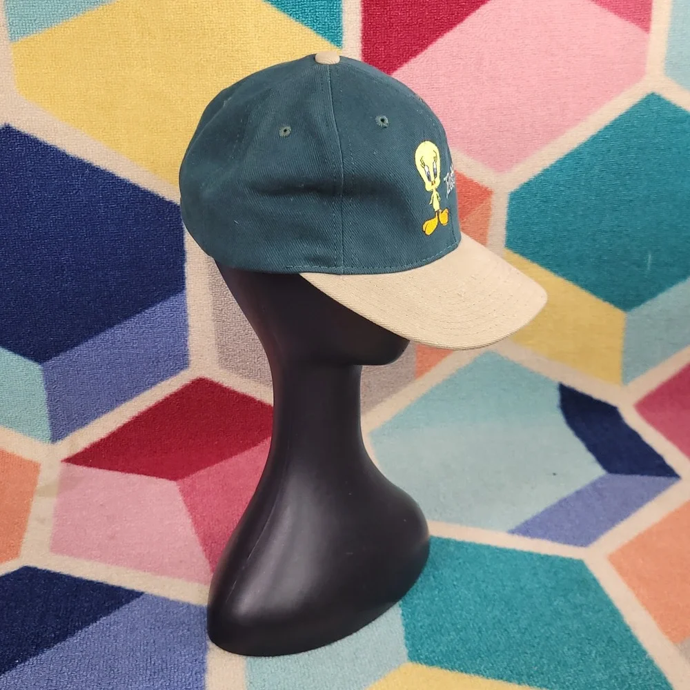 Vintage 1991 Warner Bros Studio Store Tweety Bird Hat Green Tan Made‎ USA Large